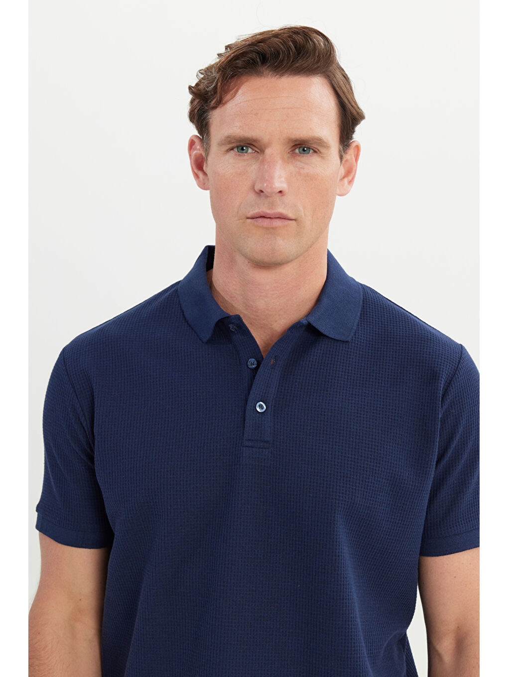 Erkek Lacivert Pamuklu Standart Fit Normal Kesim Desenli Polo Yaka Tişört-3
