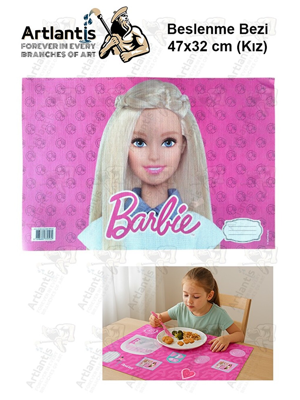 Beslenme Bezi Kız Modeli Yıkanabilir 32x47 Cm 1 Adet Beslenme Örtüsü Okul Öncesi Kreş Anasınıfı İlko