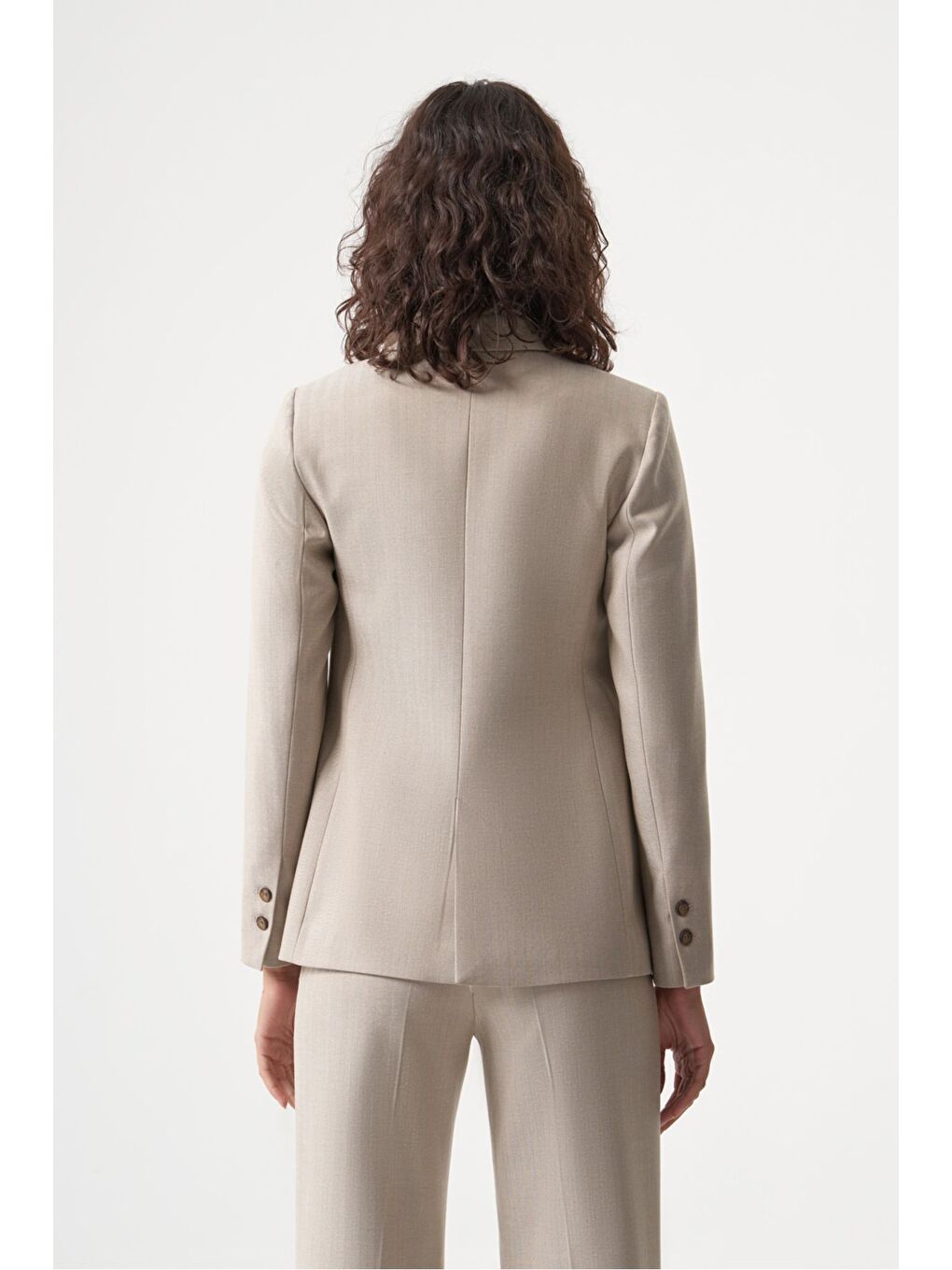 MZL Bej Balıksırtı Dokuma Tek Düğme Blazer Ceket-3