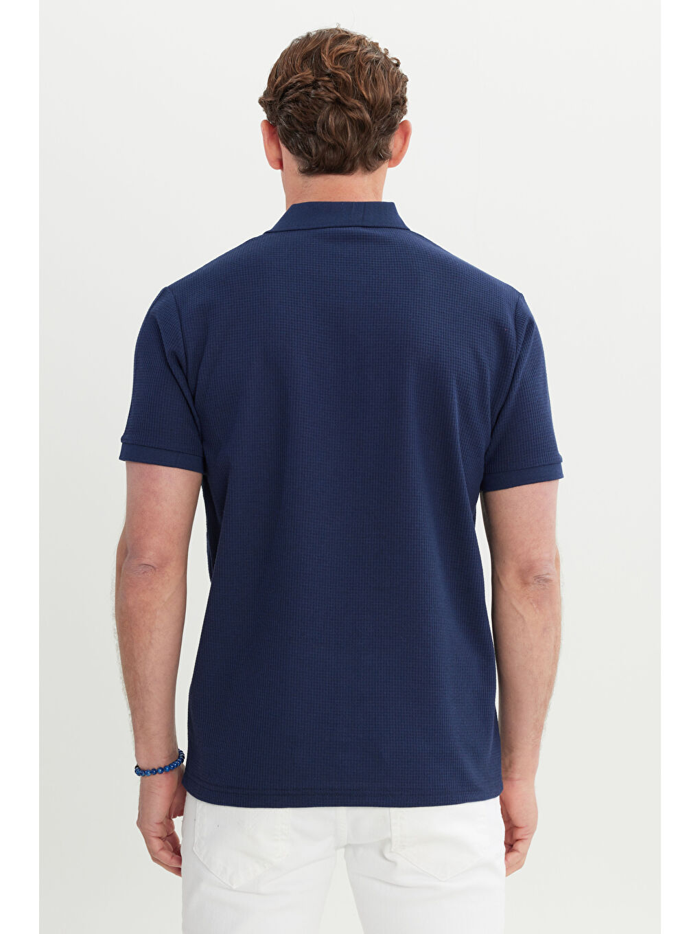 Erkek Lacivert Pamuklu Standart Fit Normal Kesim Desenli Polo Yaka Tişört-4