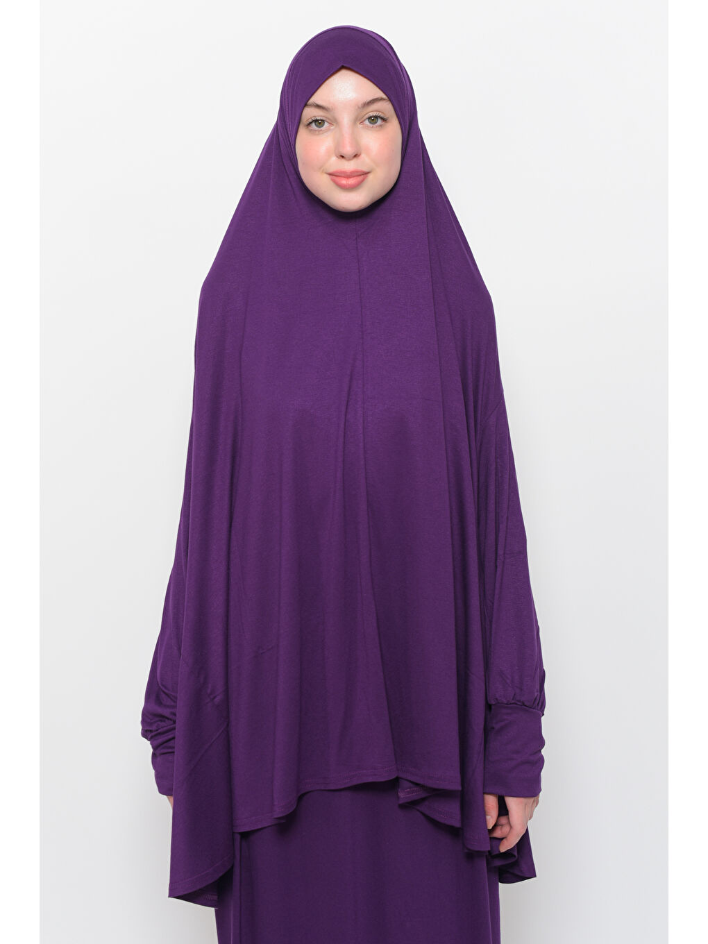 Mürdüm İki Parça Pamuklu Yarasa Kollu Başörtülü Organik Terletmez  Elbise-4