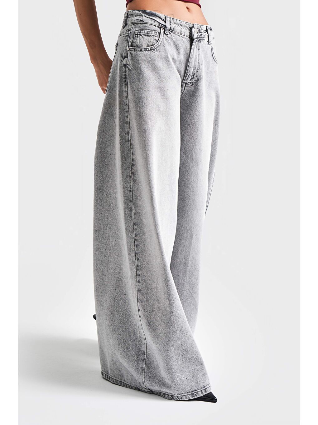 Kadın Gri Renk 4S5-12 Süper Palazzo Fit Elaphant Leg %100 Pamuk Denim-4