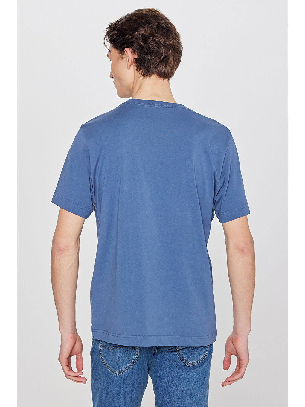 İndigo %100 Pamuk Regular Fit Normal Kesim Bisiklet Yaka Logo Detaylı Tişört-4