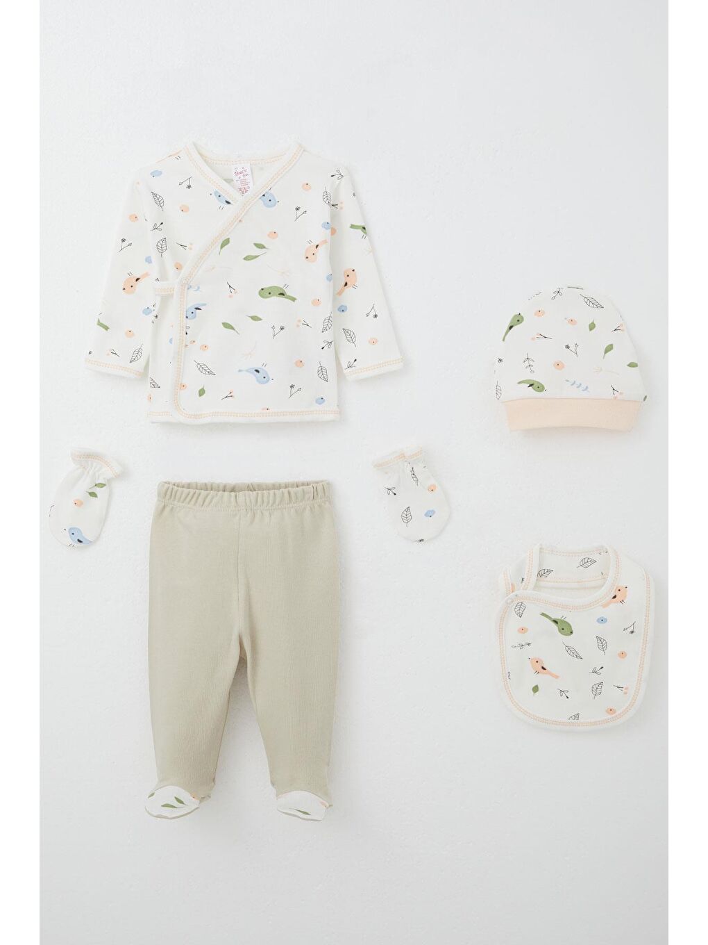 Kız Bebek Hastane Çıkışı 5 Li Bahar Temalı Sevimli Minik Serçe Desenli Beyaz (0-3 Ay)