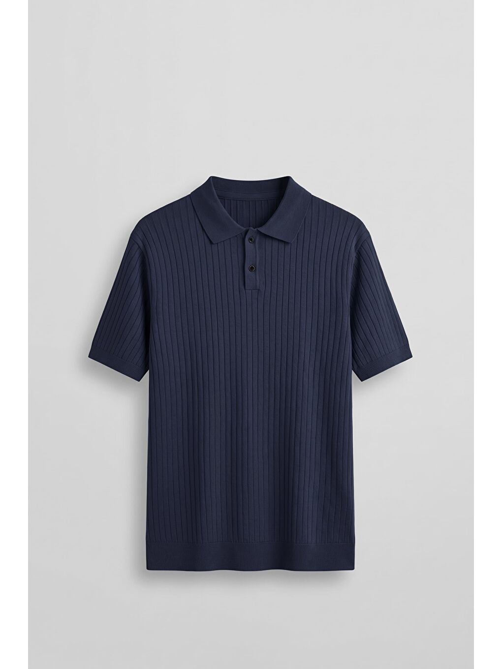 Erkek Relaxed Fit Fitilli Triko Polo Yaka T-Shirt Lacivert