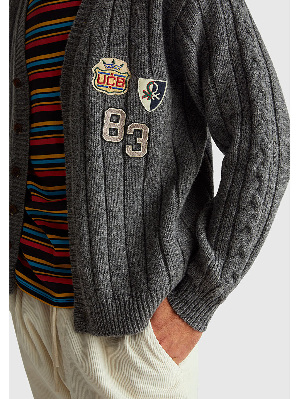 Gri Erkek Antrasit Melanj  %100 Yün Stranger Things Hırka-5