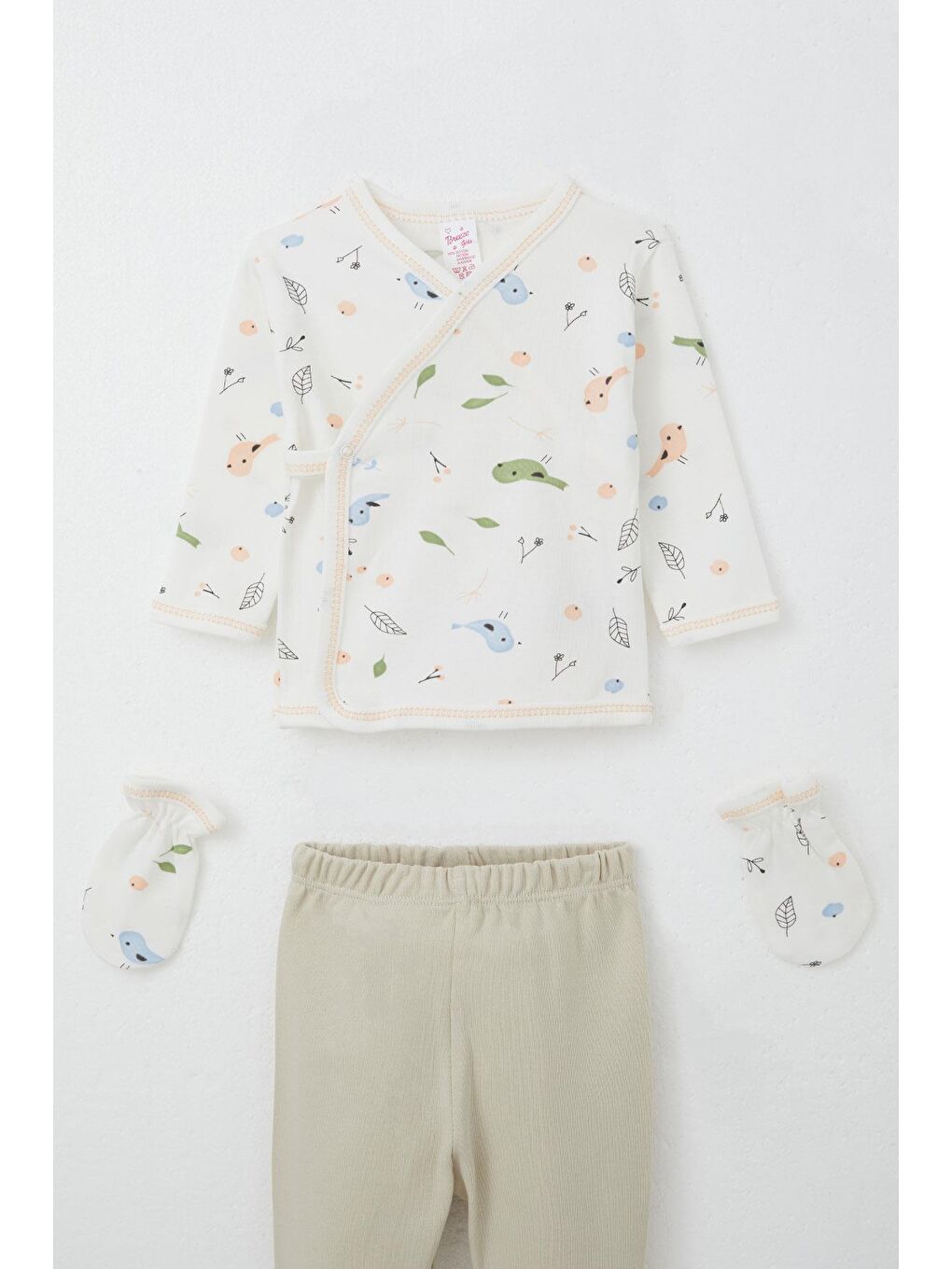 Kız Bebek Hastane Çıkışı 5 Li Bahar Temalı Sevimli Minik Serçe Desenli Beyaz (0-3 Ay)-2