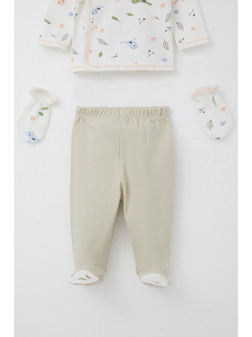 Kız Bebek Hastane Çıkışı 5 Li Bahar Temalı Sevimli Minik Serçe Desenli Beyaz (0-3 Ay)-3