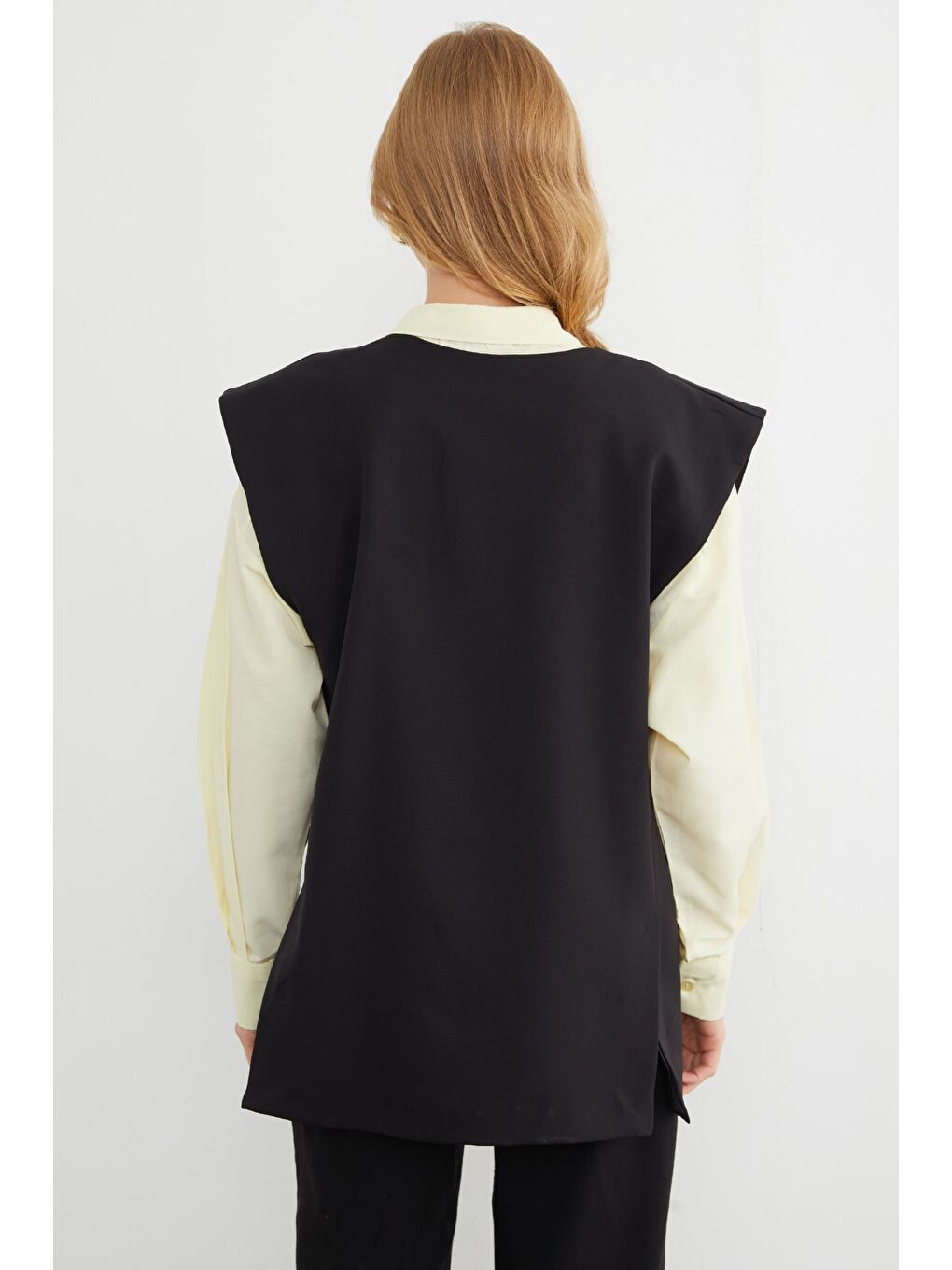 Siyah Fleto Cepli  Tek Düğmeli  Yelek-3