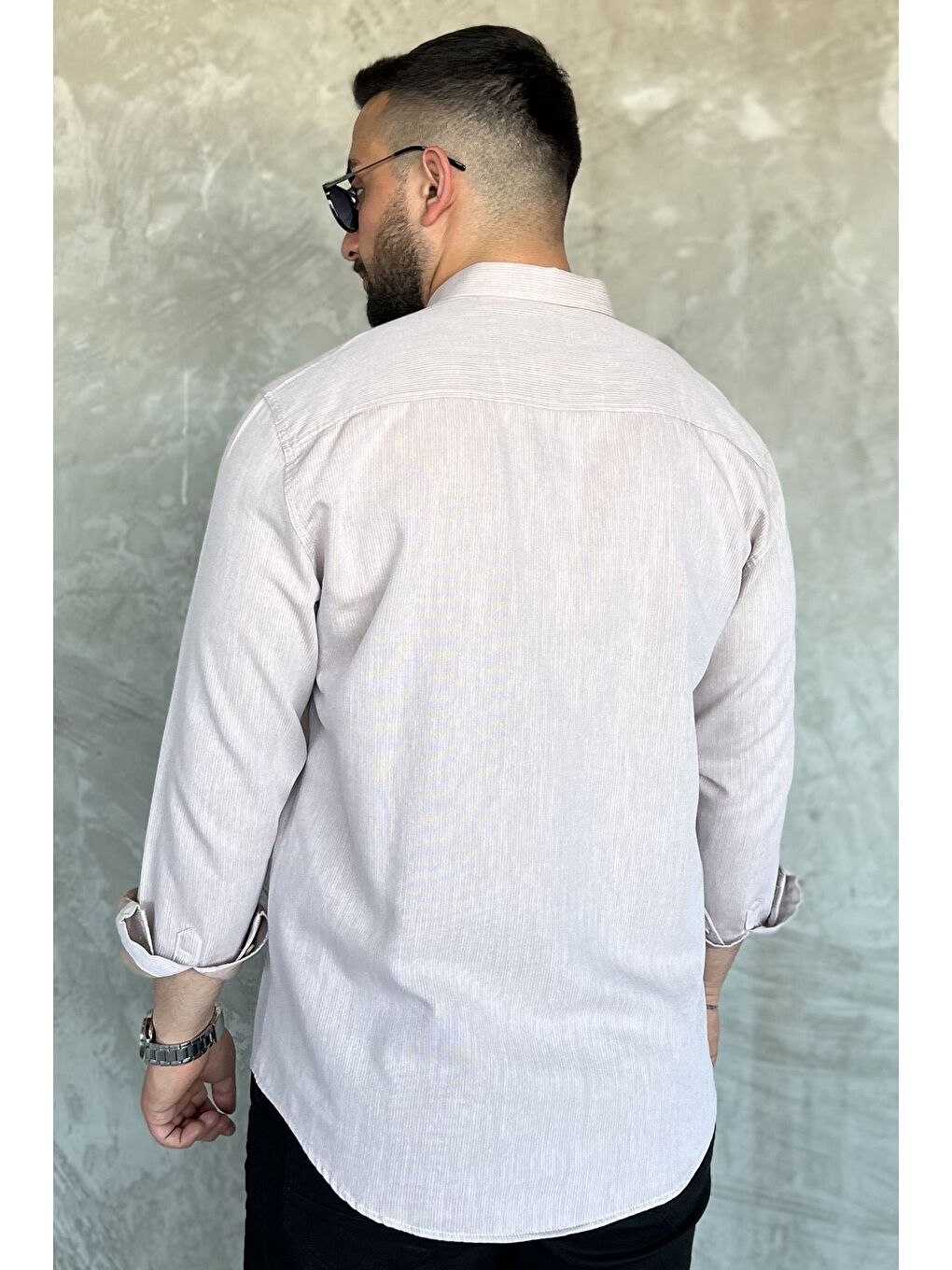 Bej Erkek Cepsiz Uzun Kol Gömlek-2