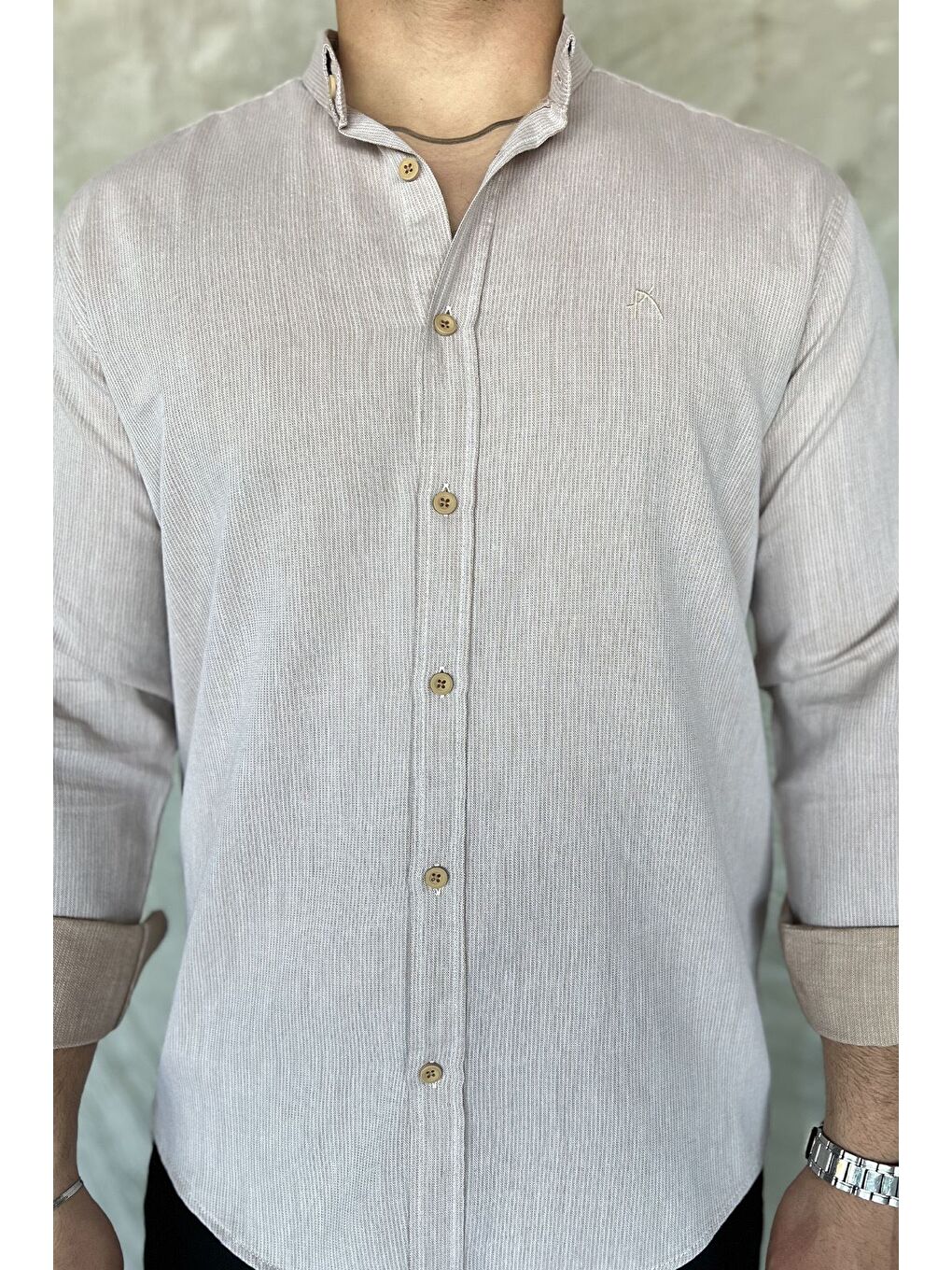 Bej Erkek Cepsiz Uzun Kol Gömlek-3