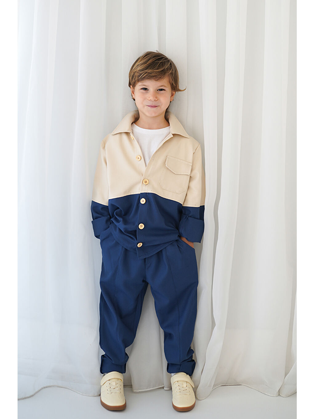 Catz Kids Lila İndigo Krem Retro Ceket - Carrot Pantolon Takım