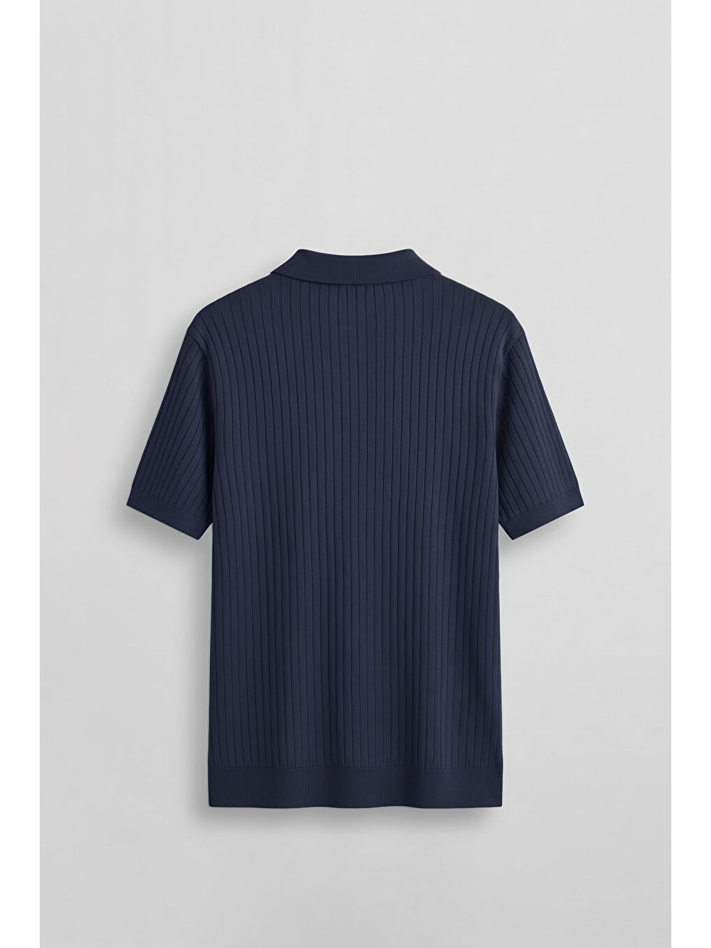Erkek Relaxed Fit Fitilli Triko Polo Yaka T-Shirt Lacivert-1