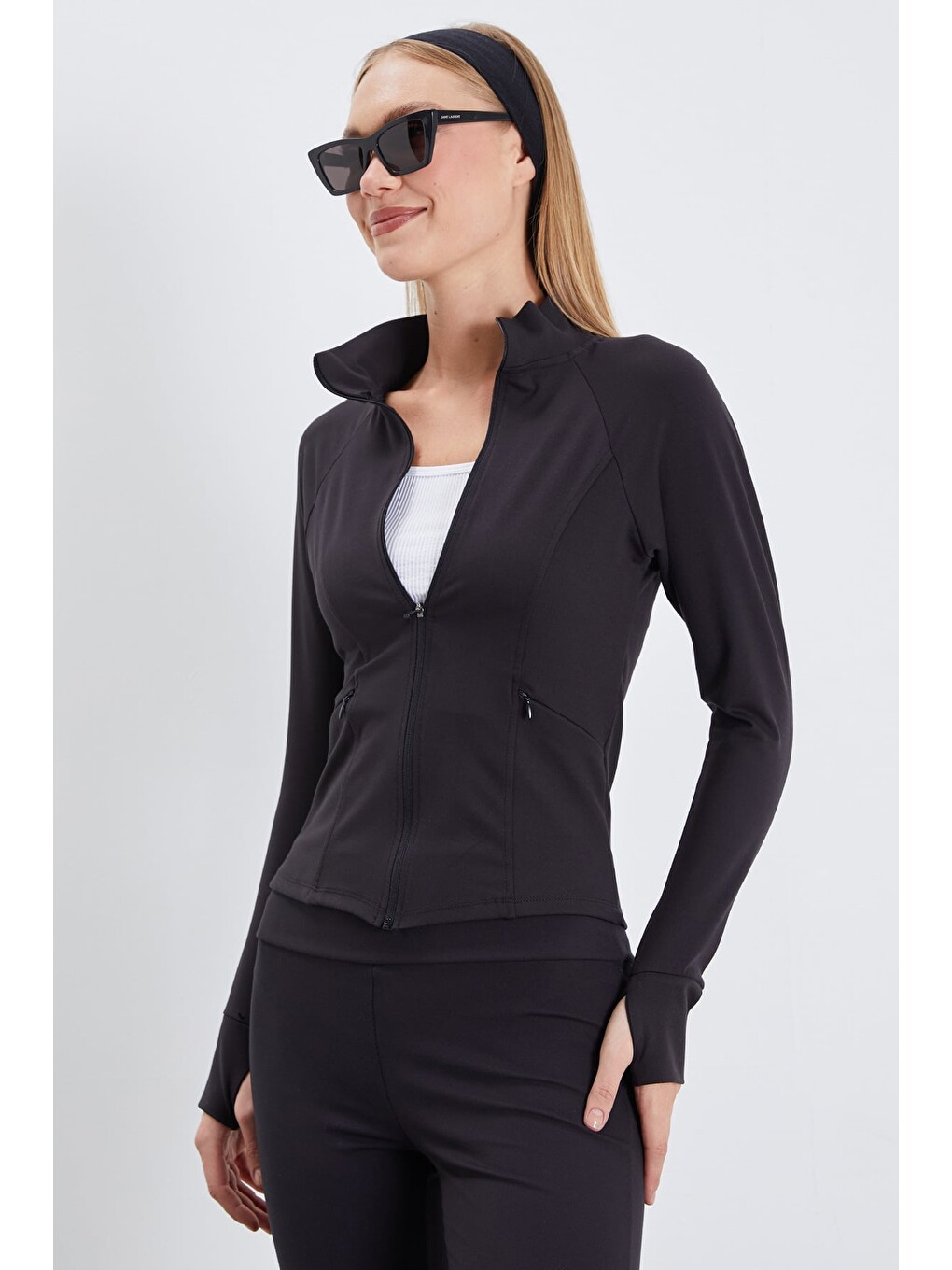 Siyah Parmak Geçirmeli Dalgıç Kumaş Slim Fit Ceket-2