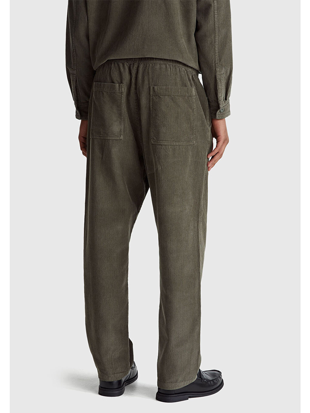 Erkek Haki %100 Pamuk Cep Detaylı Beli Lastikli Bağcıklı Pantolon-2