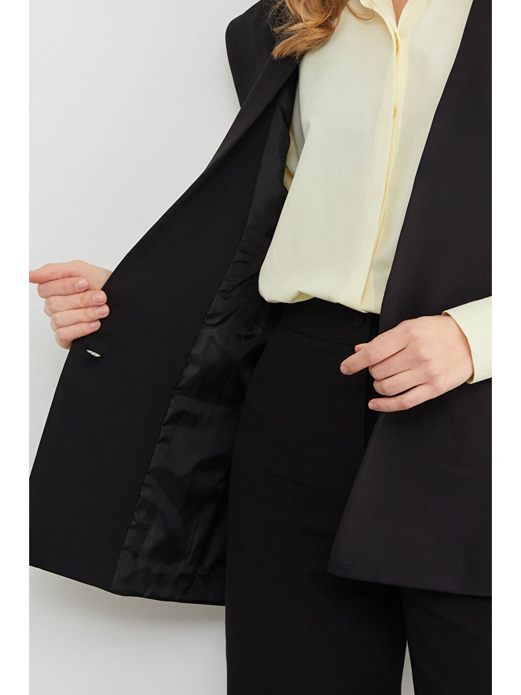 Siyah Fleto Cepli  Tek Düğmeli  Yelek-4