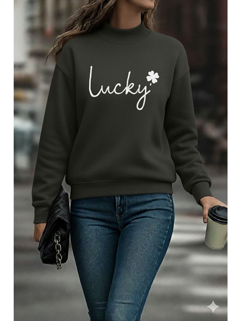 Gri Kadın Uzun Kollu Bisiklet Yaka Viskon Iki Iplik Bluz