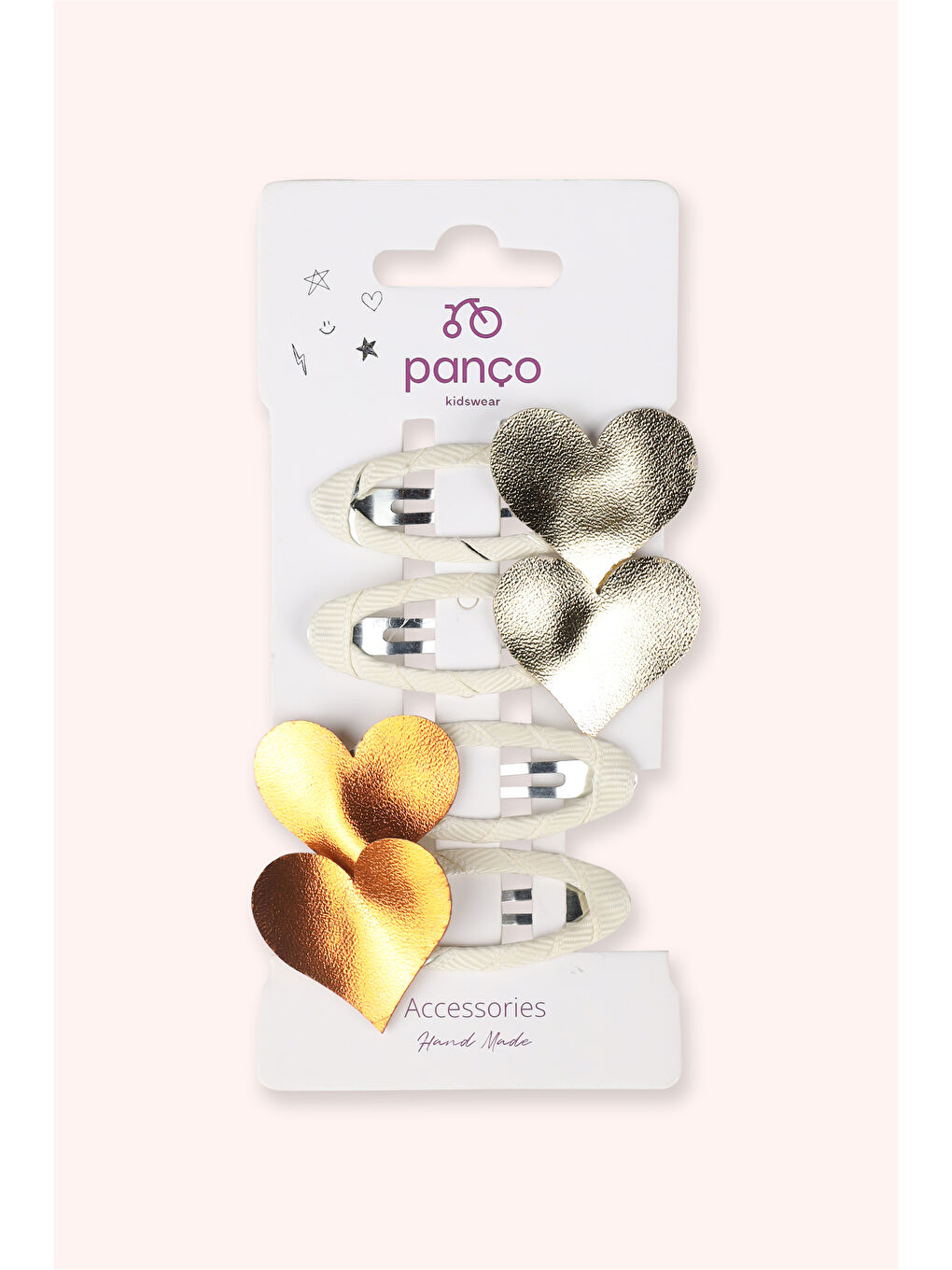 Kız Çocuk Kalp Desenli Bej Toka Seti-1