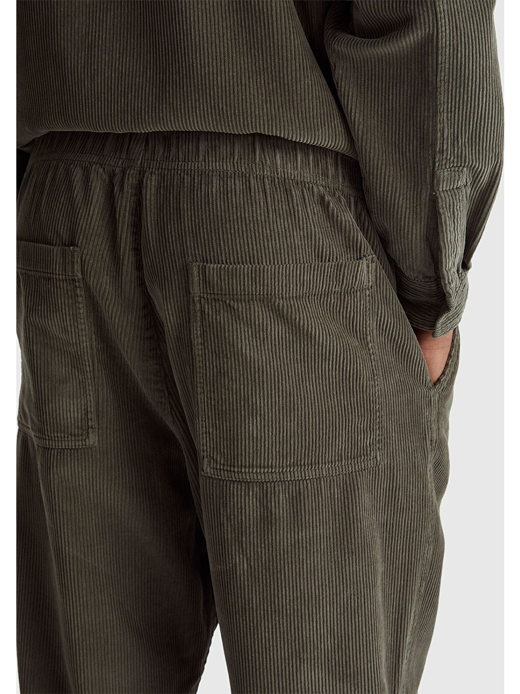 Erkek Haki %100 Pamuk Cep Detaylı Beli Lastikli Bağcıklı Pantolon-5