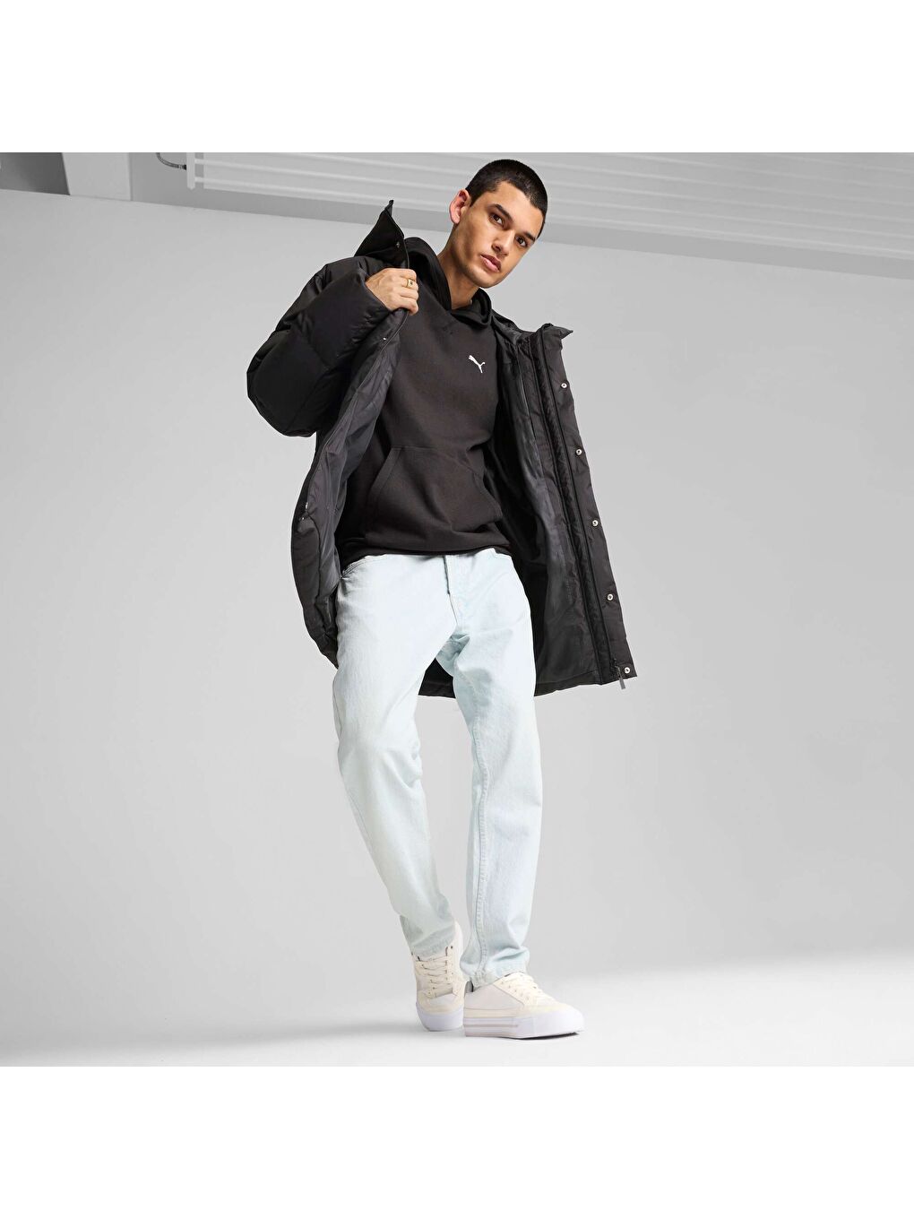 Siyah PROTECTIVE Down Erkek Uzun Mont-3