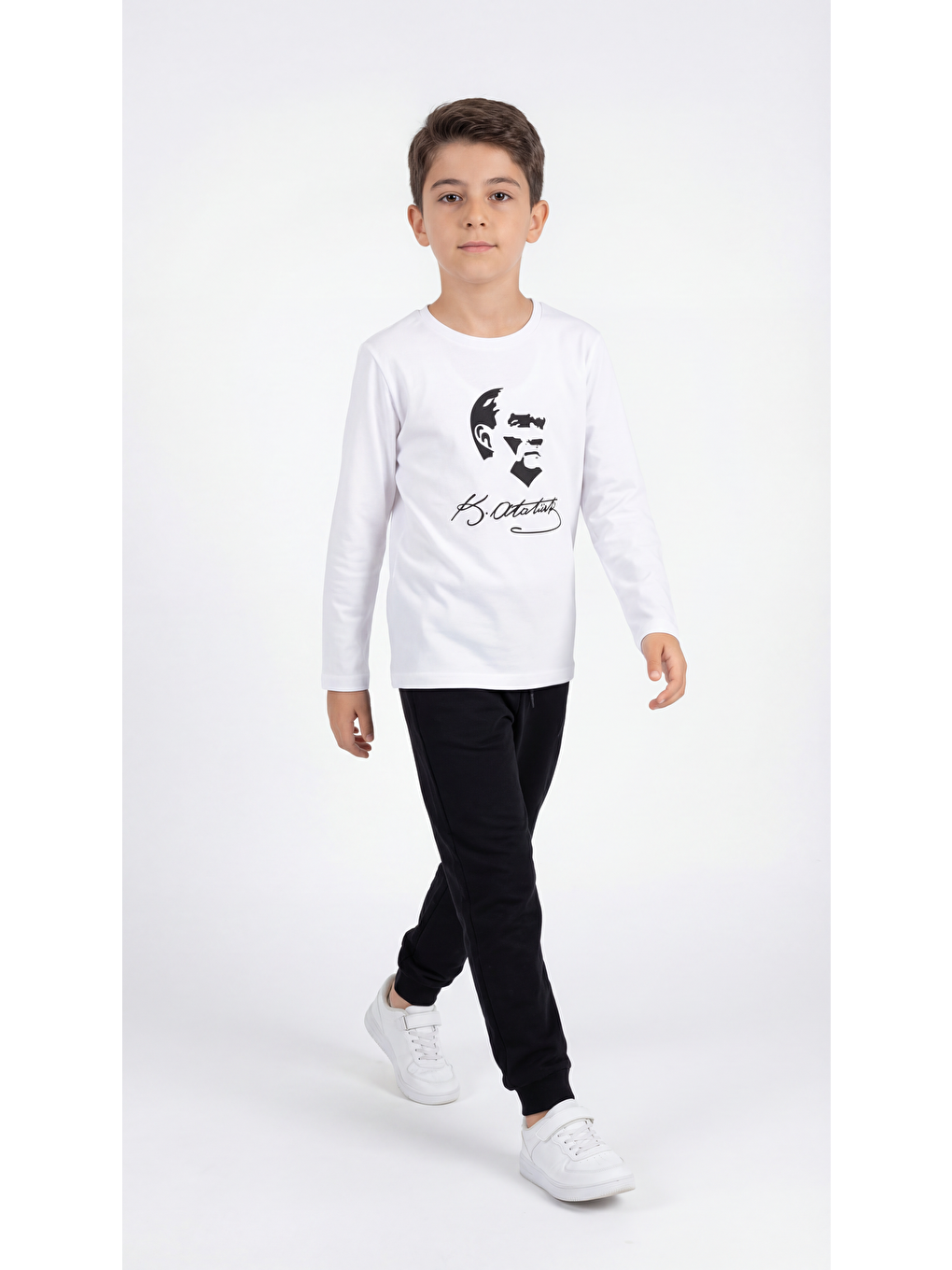 Beyaz Atatürk Baskılı Erkek Çocuk T-shirt-1