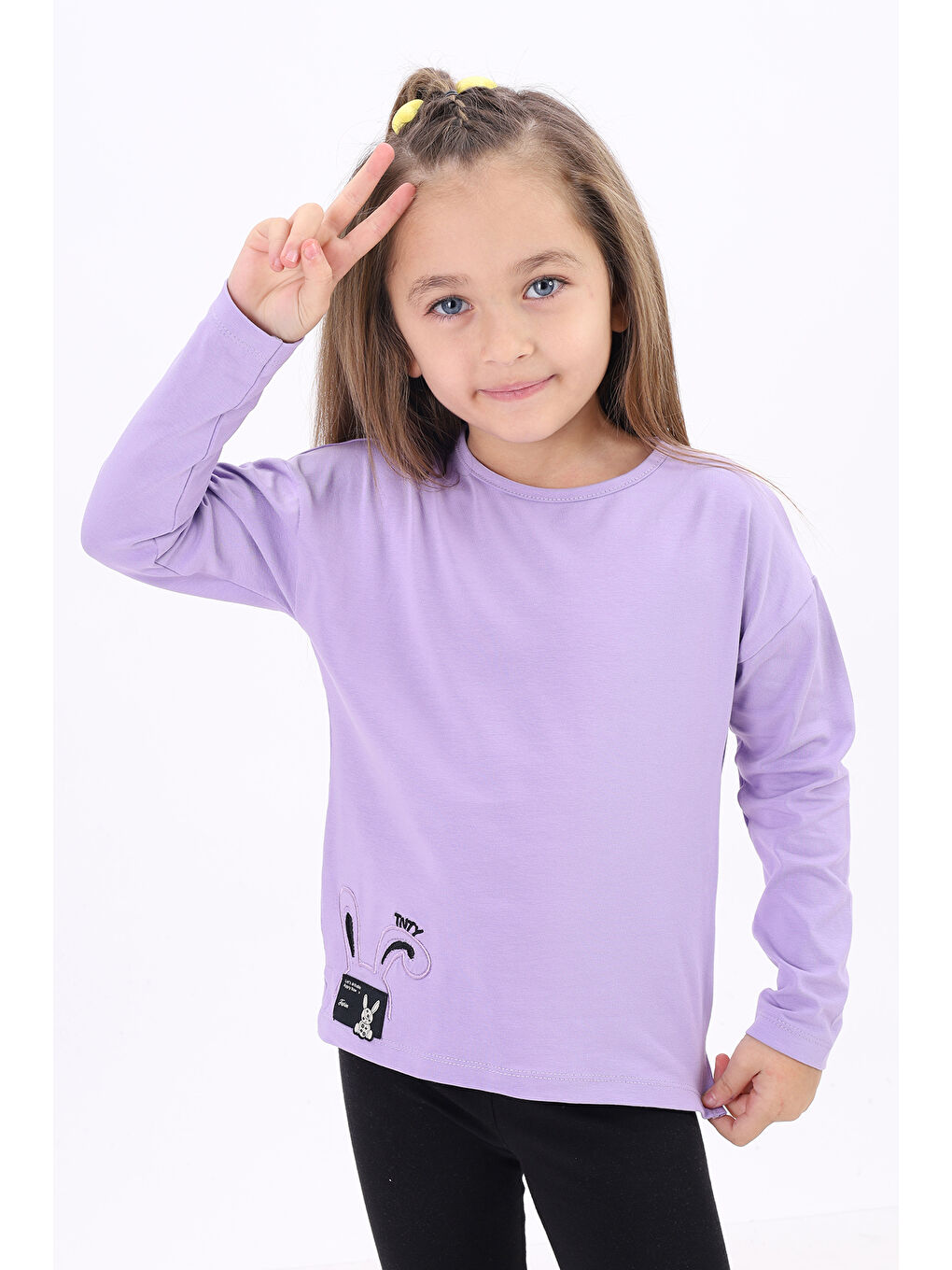Lila Kız Çocuk Nakışlı Tişört