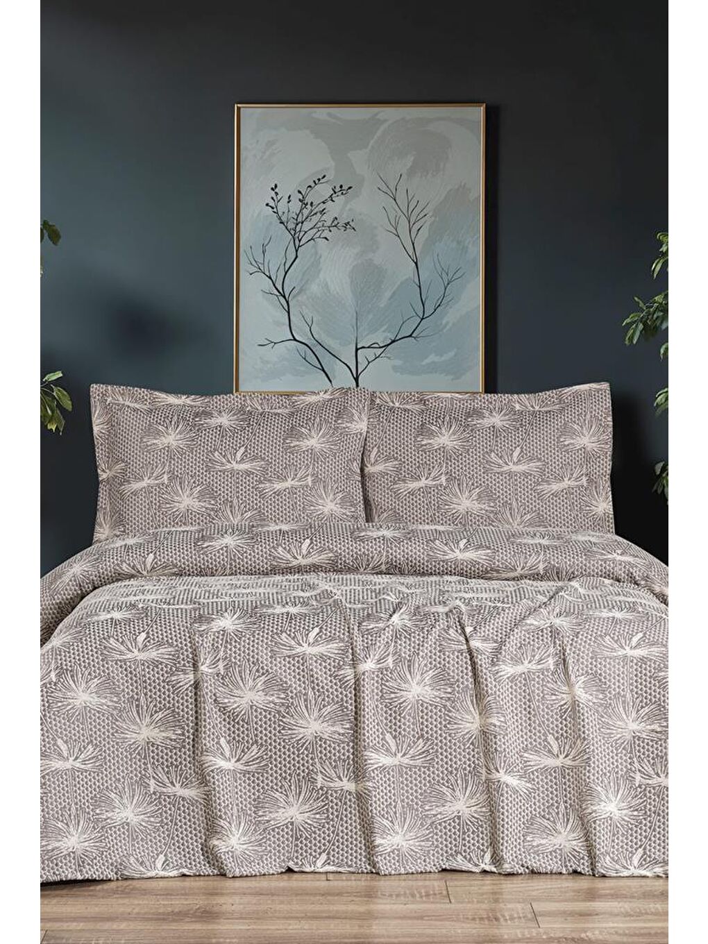 Ekru Hermes 3 Parça Çift Kişilik Pike Takımı 230x250 Krem