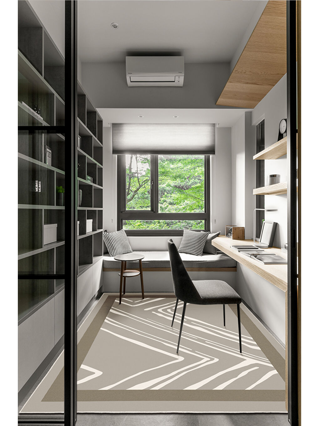 Kahverengi Dekoratif Salon Halısı, Makinada Yıkanabilir, Kaymaz Taban, İnce & Modern Tasarım-3