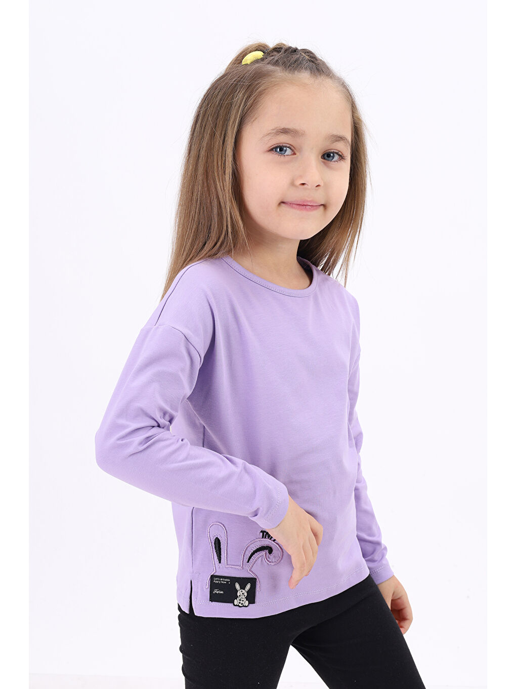 Lila Kız Çocuk Nakışlı Tişört-1