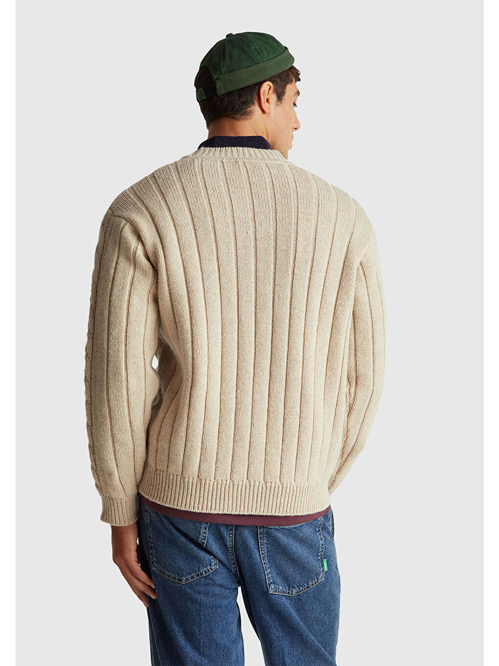 Erkek Bej Melanj  %100 Yün Stranger Things Hırka-2