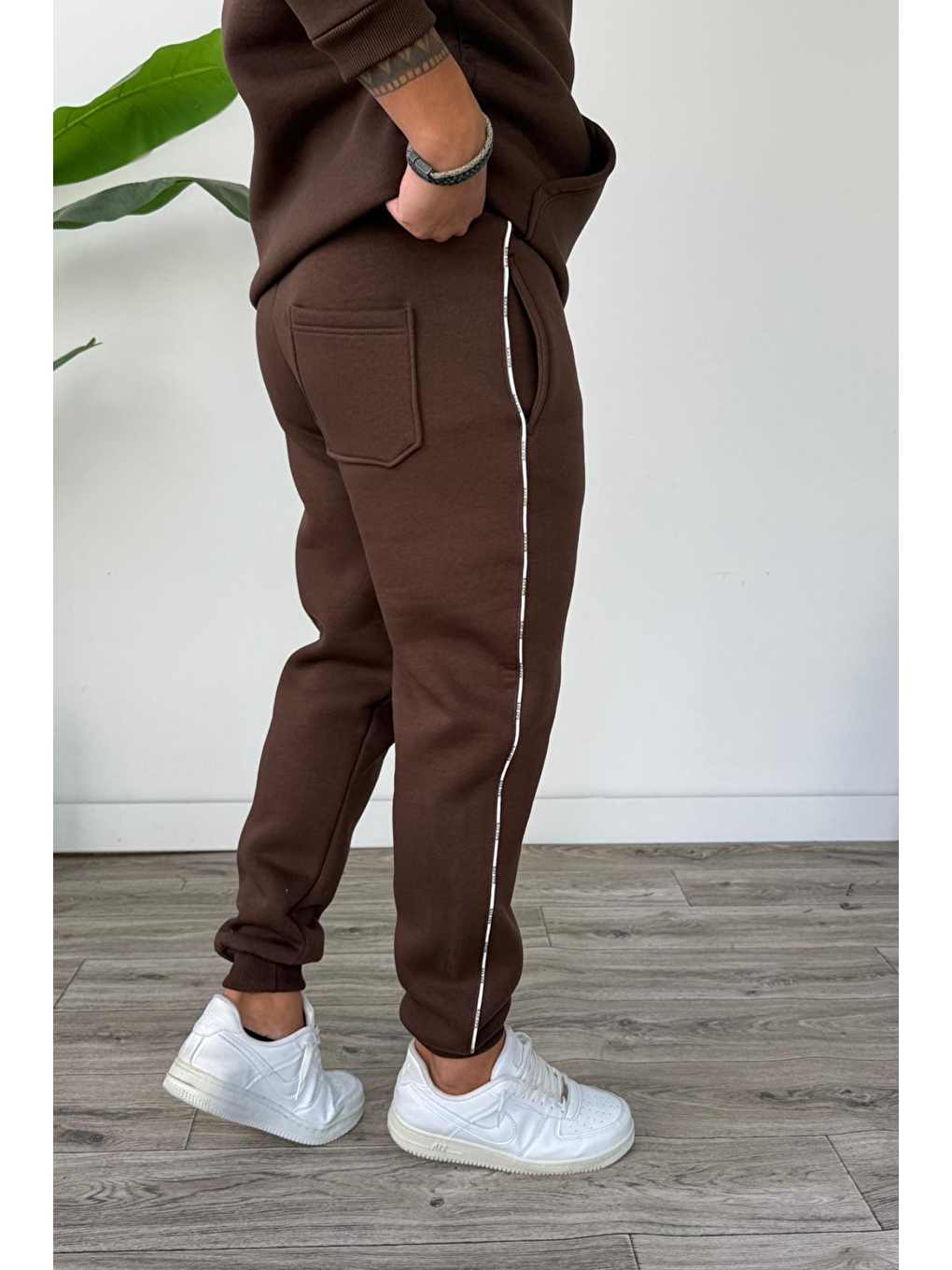 Erkek Kapüşonlu Kanguru Cepli Biyeli Alt Üst Takım Kahverengi-4