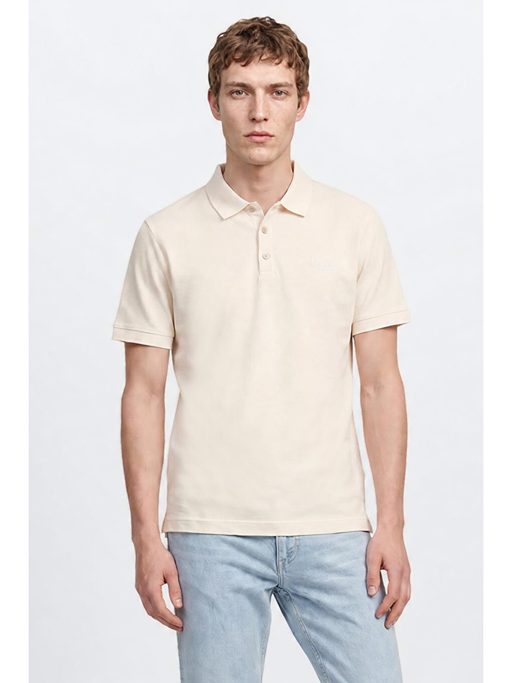 Bej %100 Pamuk Regular Fit Normal Kesim Polo Yaka Tişört