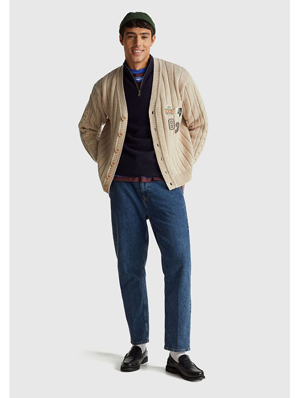 Erkek Bej Melanj  %100 Yün Stranger Things Hırka-4