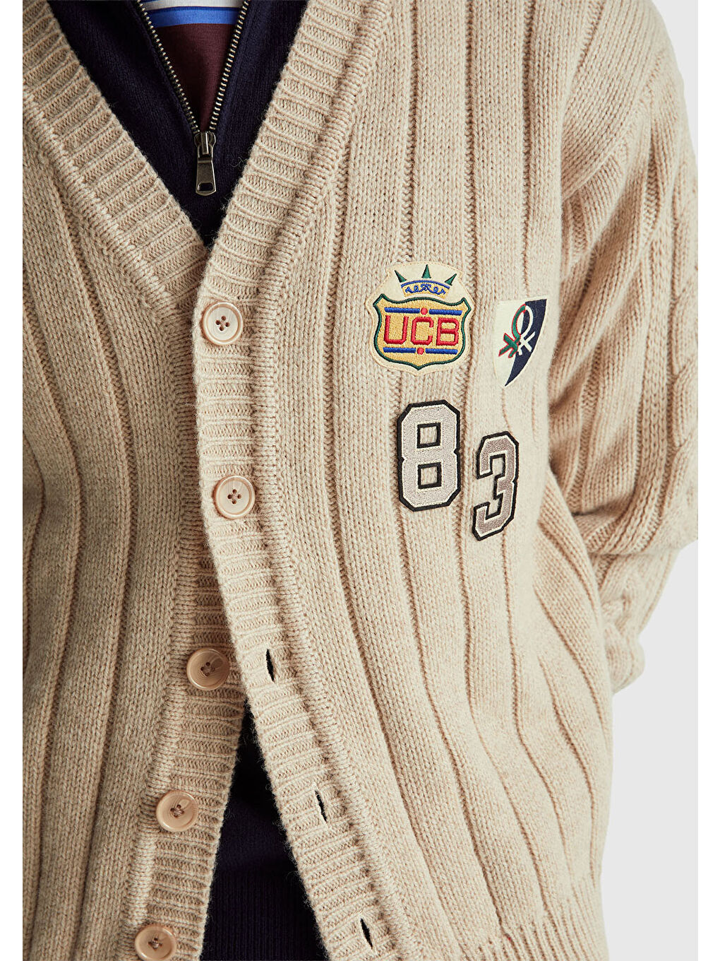 Erkek Bej Melanj  %100 Yün Stranger Things Hırka-5