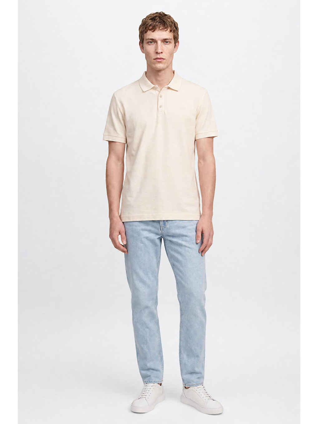 Bej %100 Pamuk Regular Fit Normal Kesim Polo Yaka Tişört-1