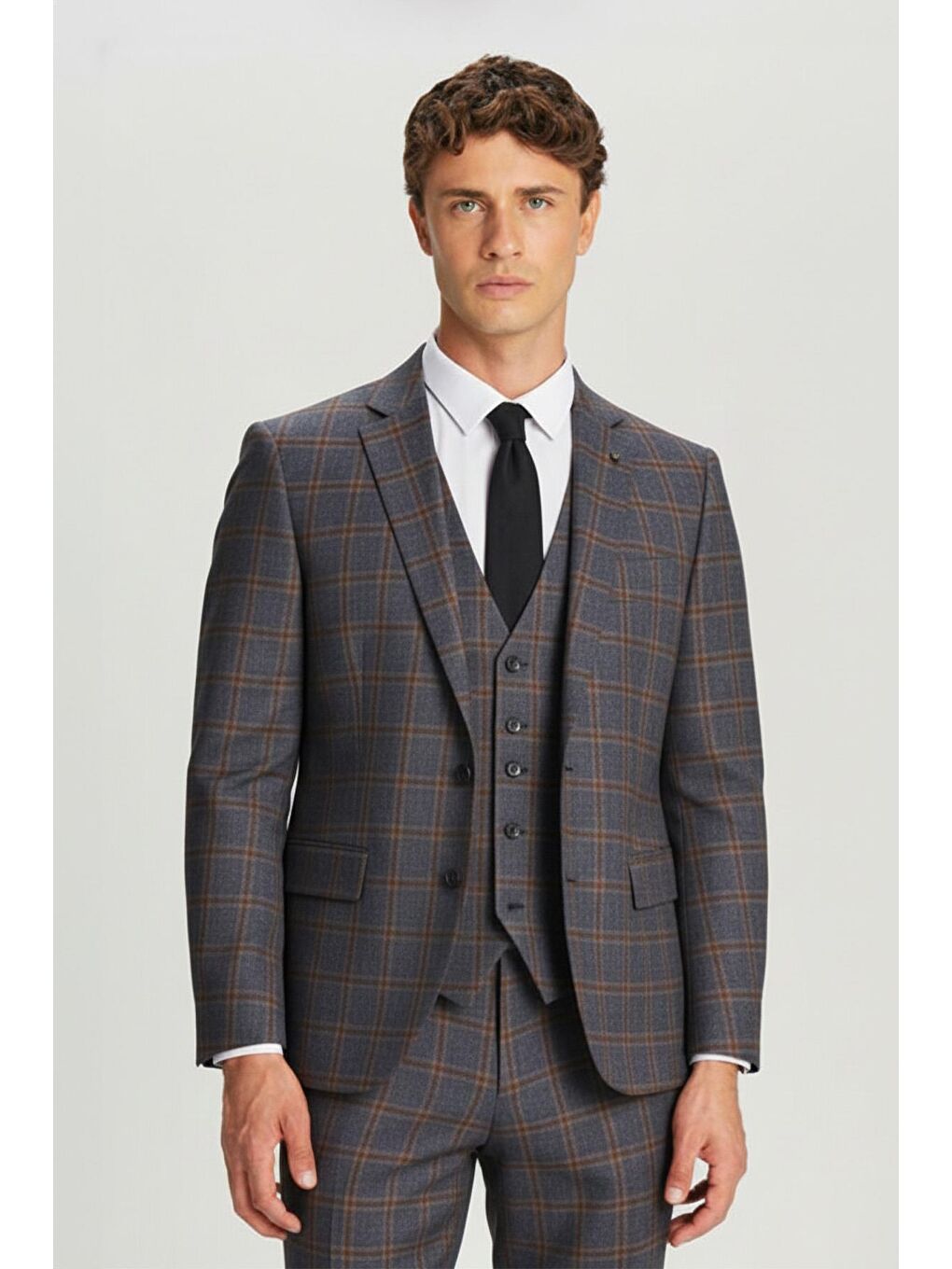 Giotelli Bordo Slim Fit Kareli Mono Yaka Yelekli Takım Elbise