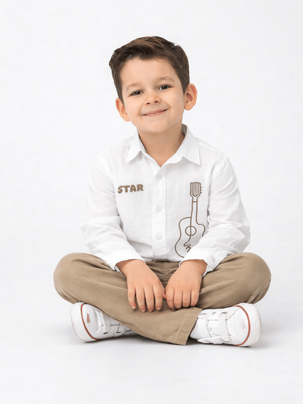 Beyaz Pamuklu Gömlek Pantolon Erkek Çocuk 2li Takım-2