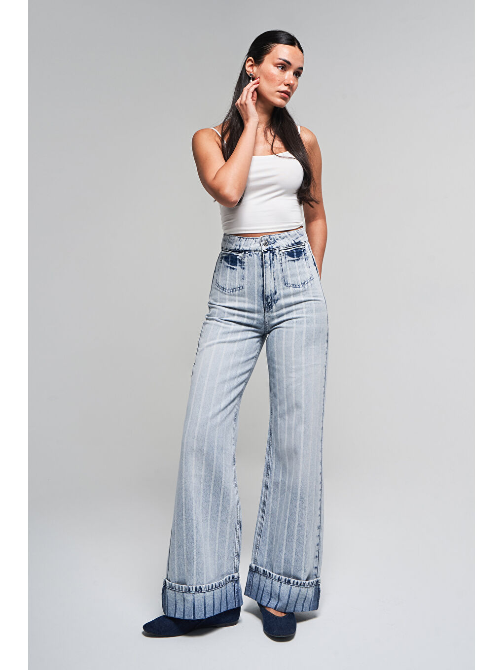 Mavi Kadın Çizgili Jean Rengi 4s5-3 Staright Fit Cep Detaylı %100 Pamuk Özel Kumaş Denim Jean-1