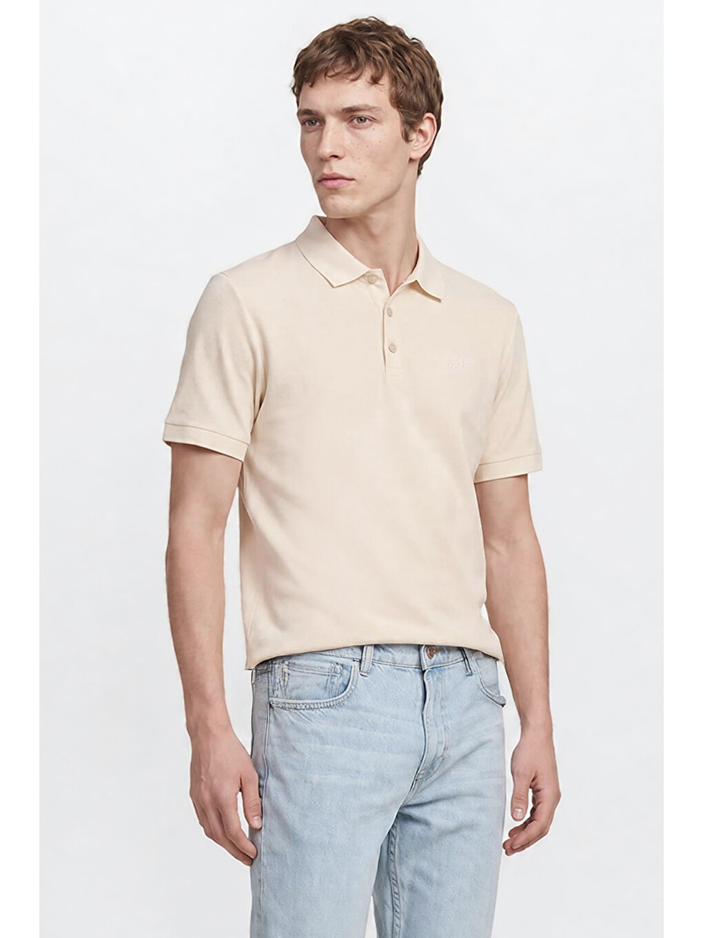 Bej %100 Pamuk Regular Fit Normal Kesim Polo Yaka Tişört-2