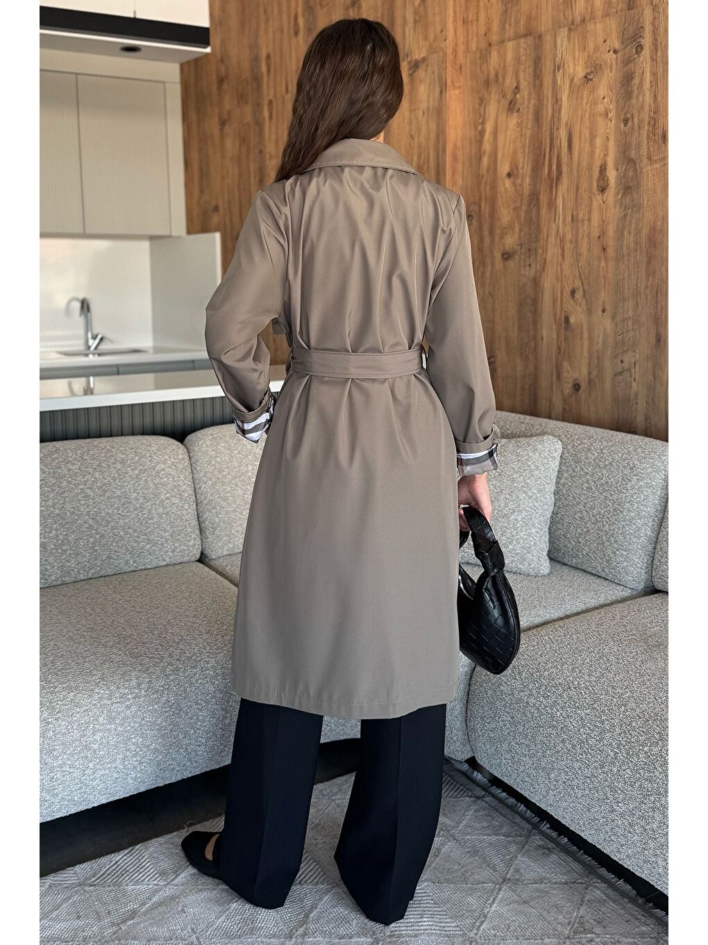 Bej Kadın Bel Kuşak Detaylı Trençkot-3