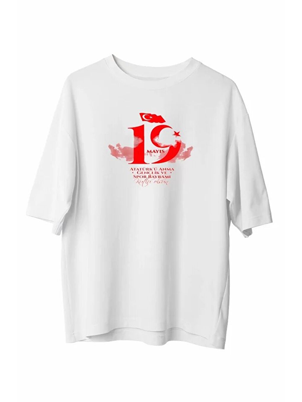 19 Mayıs Unisex Baskılı T-shirt - Beyaz