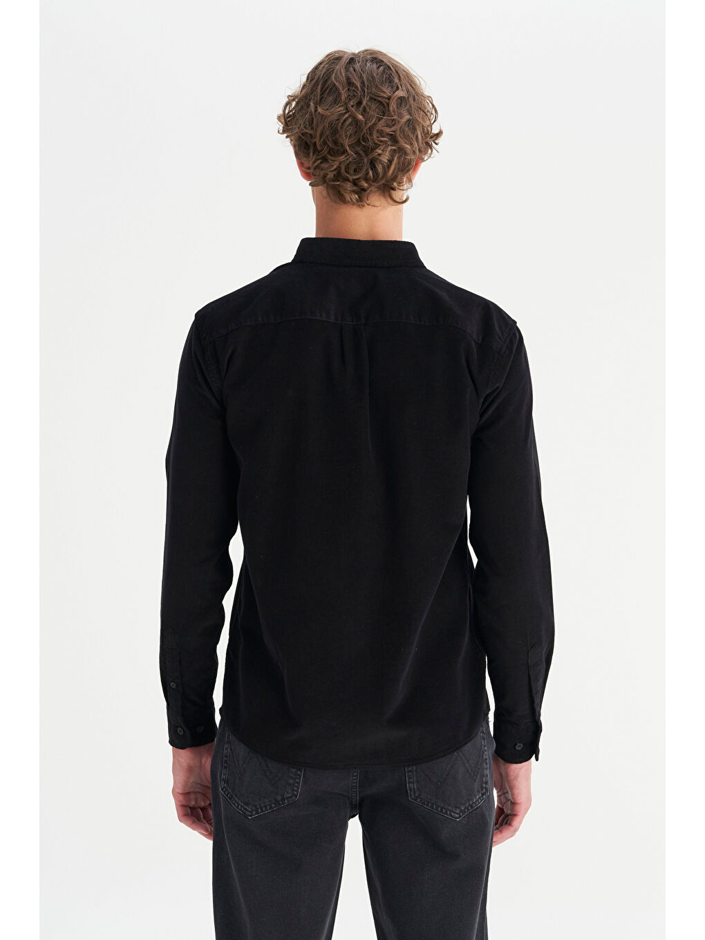 Siyah %100 Pamuk Regular Fit Normal Kesim Klasik Yaka Cepli Kadife Gömlek-4