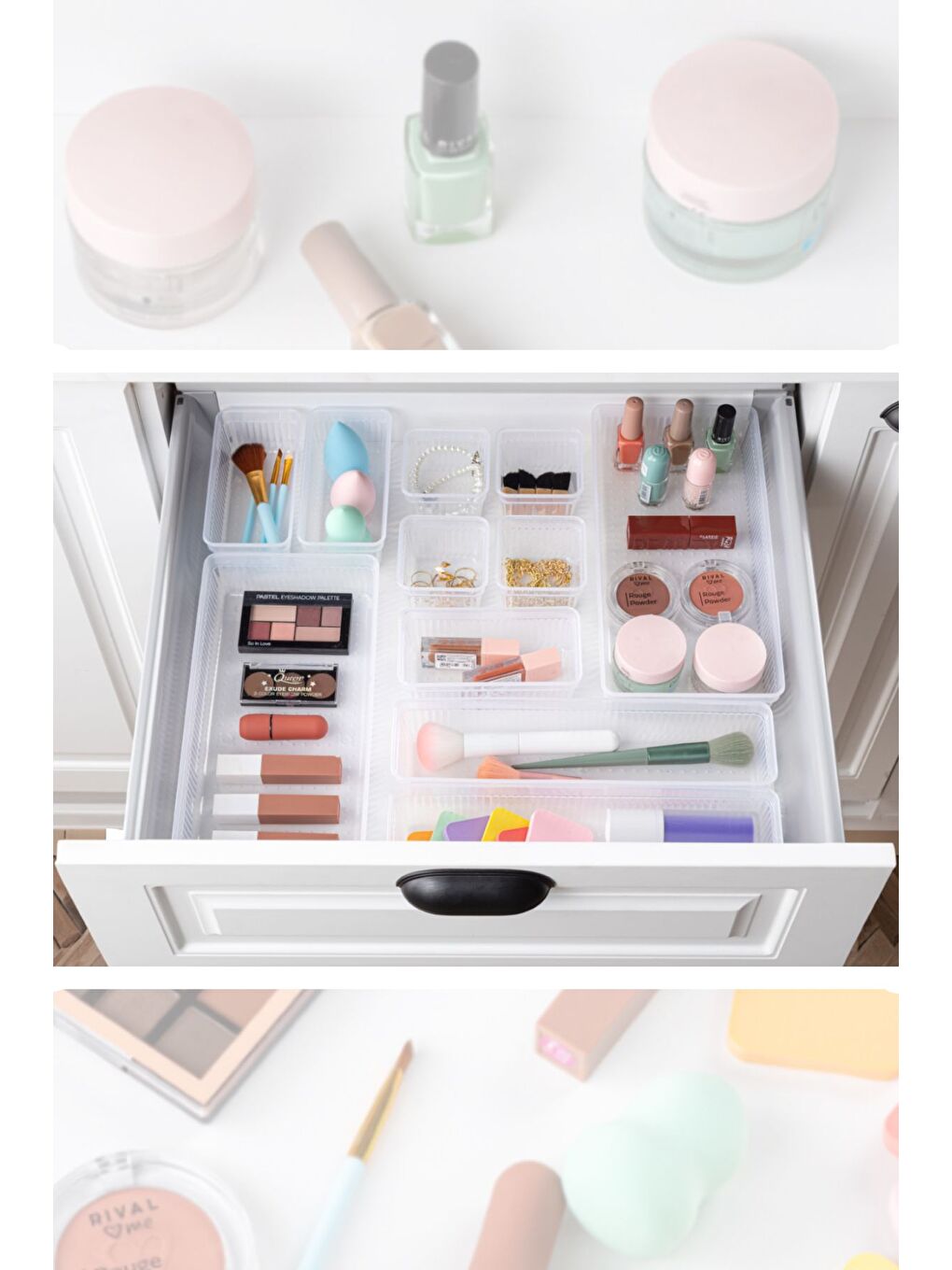 18 li Çekmece İçi Çok Amaçlı Organizer  Kozmetik Takı Makyaj Organizeri Dolap İçi Düzenleyici Şeffaf-3