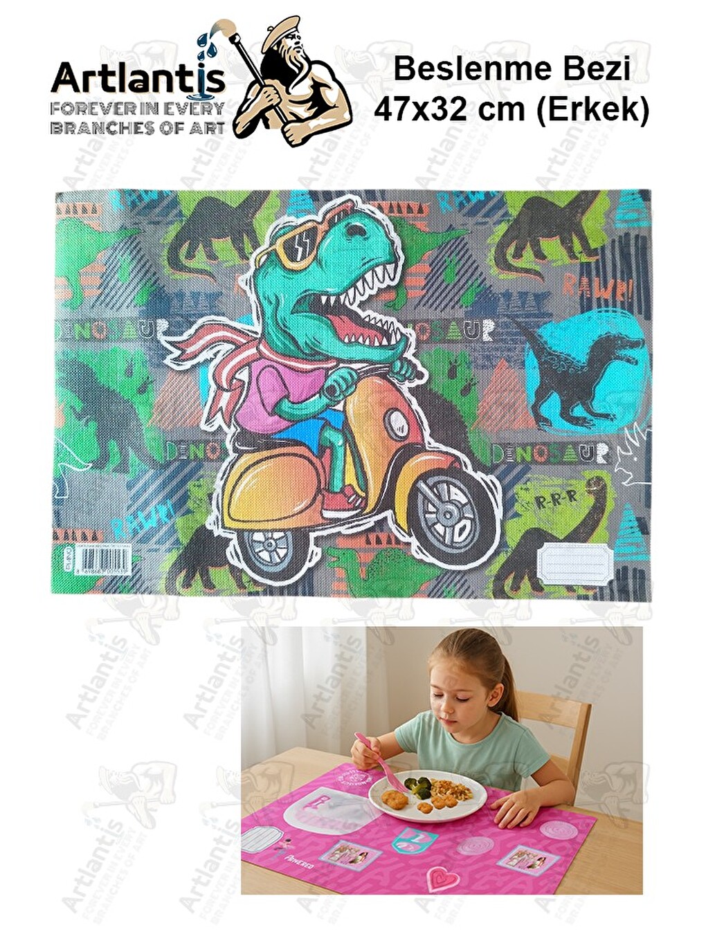 Beslenme Bezi Erkek Modeli Yıkanabilir 32x47 Cm 1 Adet Beslenme Örtüsü Okul Öncesi Kreş Anasınıfı İl