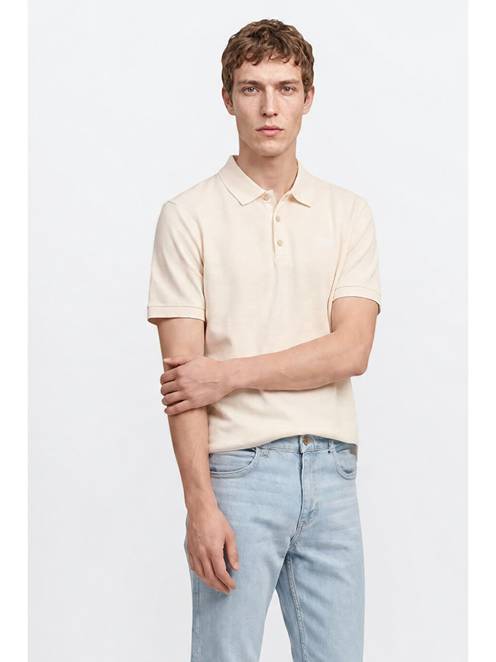 Bej %100 Pamuk Regular Fit Normal Kesim Polo Yaka Tişört-3