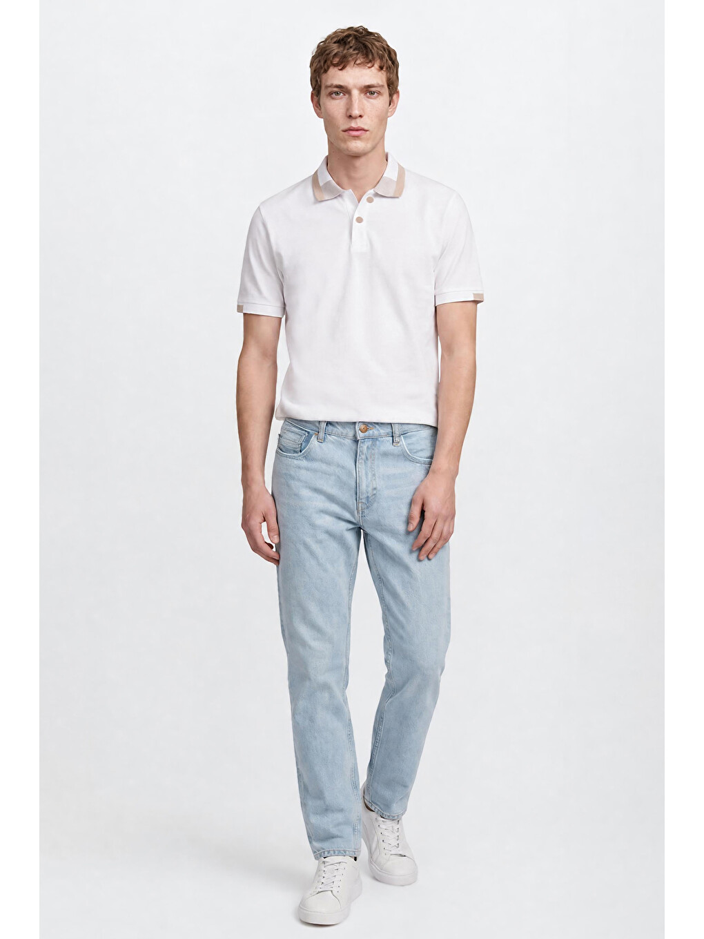 Beyaz %100 Pamuk Regular Fit Normal Kesim Polo Yaka Tişört-1