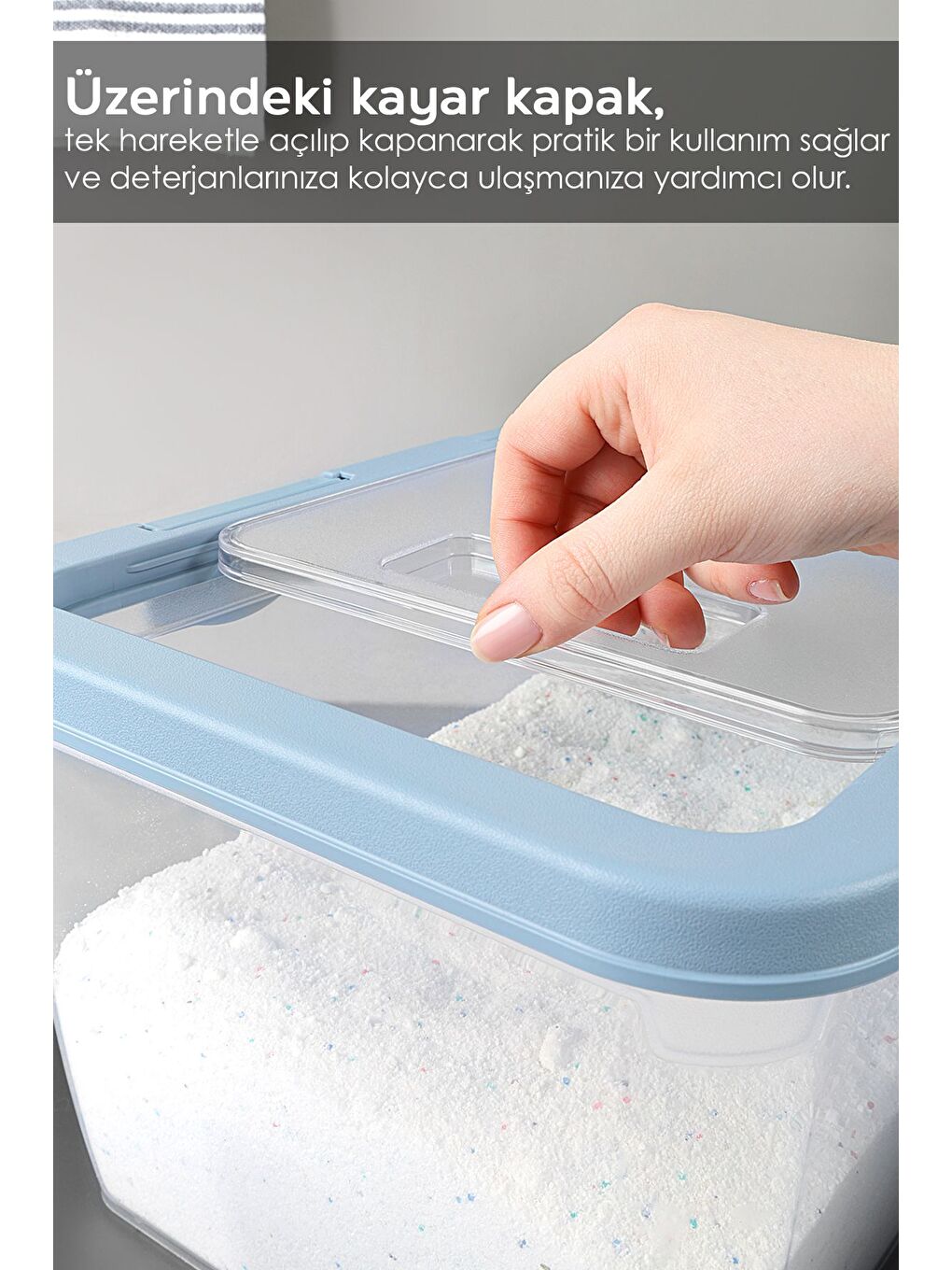 1 Adet Etiketli Deterjan Saklama Kutusu   Kilitli Kayar Kapak Tablet Toz Deterjan Kabı 10 Lt Mavi-1