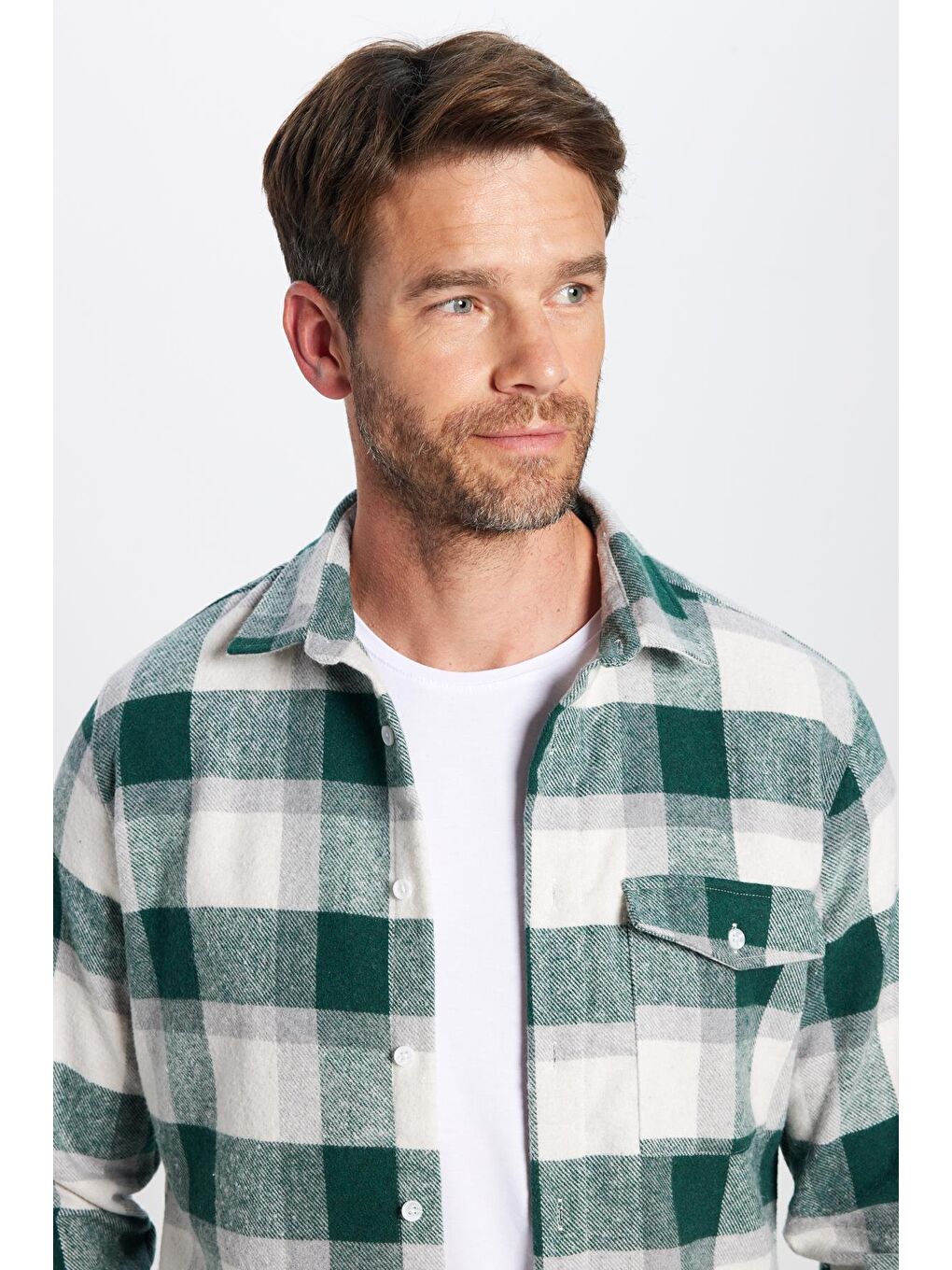 Karışık Erkek Slim Fit Dar Kesim Oduncu Tek Cepli Kareli Kışlık Gömlek-1