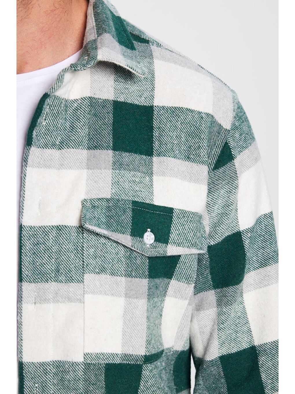 Karışık Erkek Slim Fit Dar Kesim Oduncu Tek Cepli Kareli Kışlık Gömlek-2