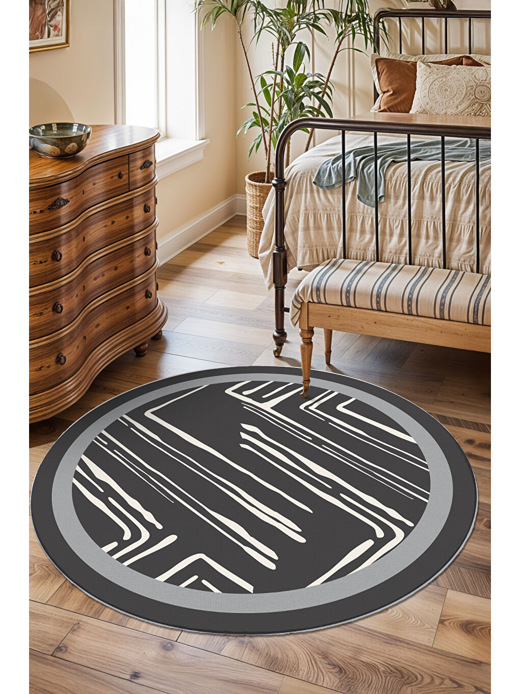 Gri Dekoratif Salon Halısı, Makinada Yıkanabilir, Kaymaz Taban, İnce & Modern Tasarım-1